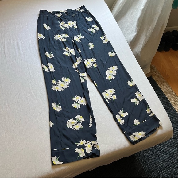 Ganni blue floral print cropped straight wide leg pants - Picture 1 of 8